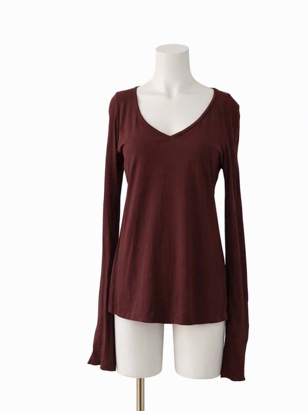 Theory Shirt Women's Maroon V Neck Long Sleeve Cotton Spandex Tee Top Basic L